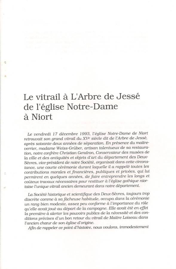 SHSDS : Le vitrail à l'arbre de Jessé de l'église Notre-Dame à Niort